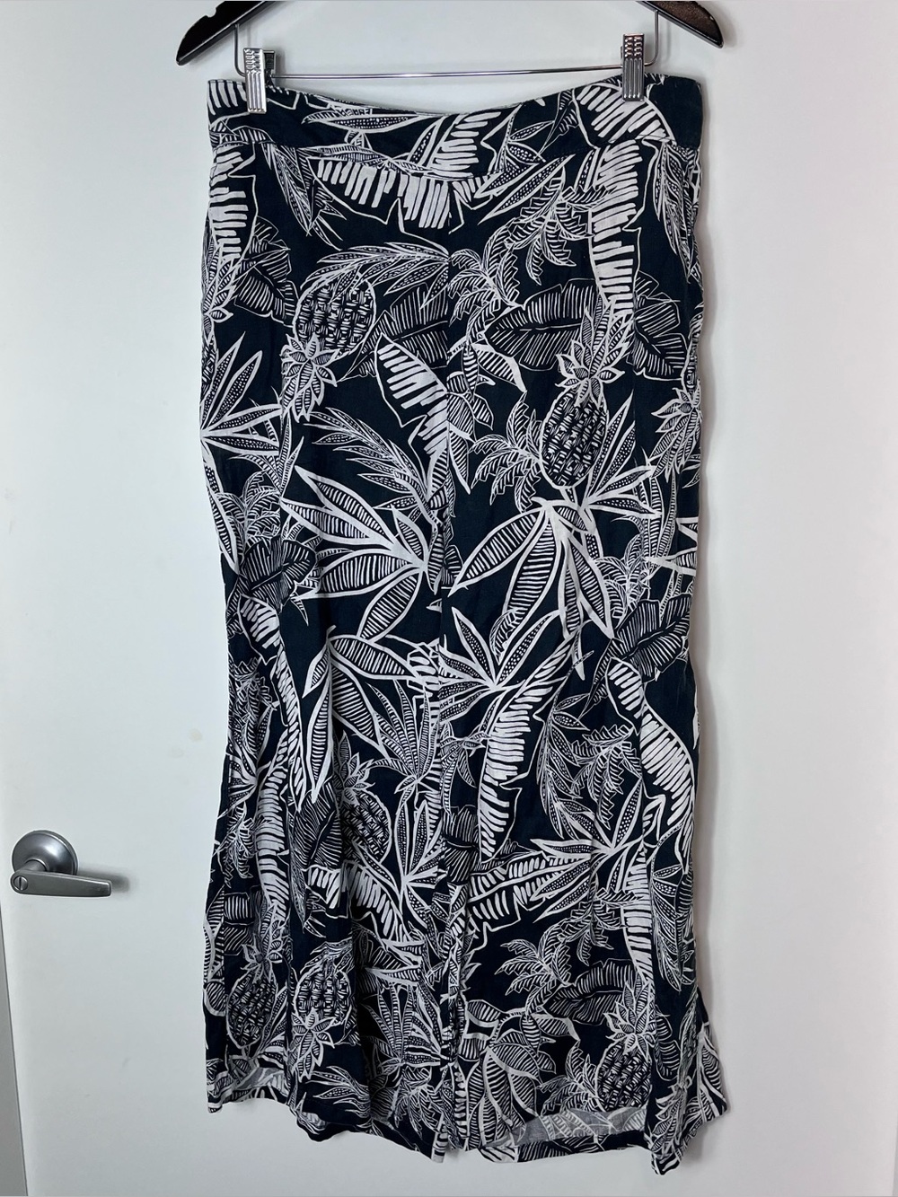 Christian Siriano 100% Linen Wide Leg Black White Pineapple Tropical Pants XL